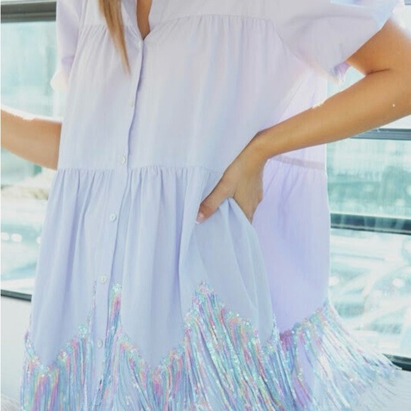 Fantastic Fawn Babydoll Lavender Fringe Chevron Dress M - Picture 3 of 5